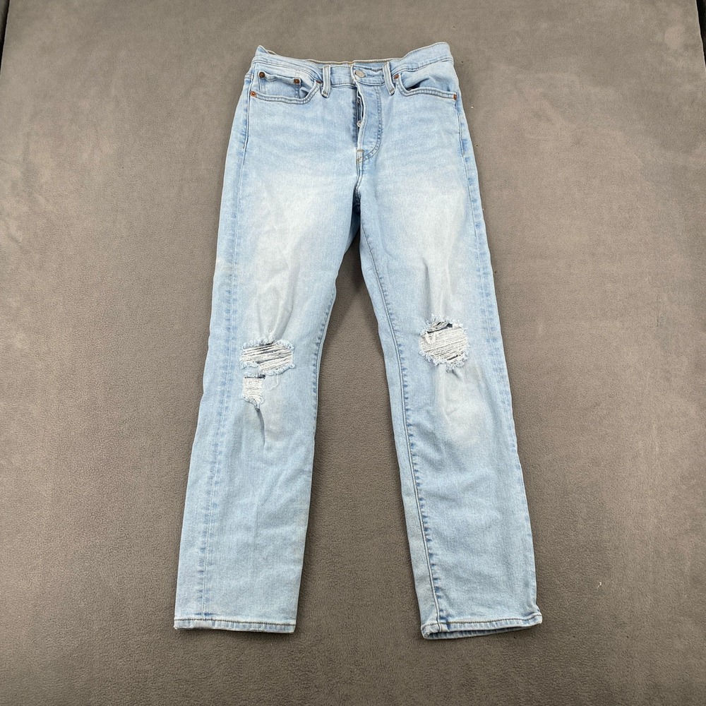 Levis Wedgie Straight High Rise Distressed Light Wash Blue Jeans Size 28